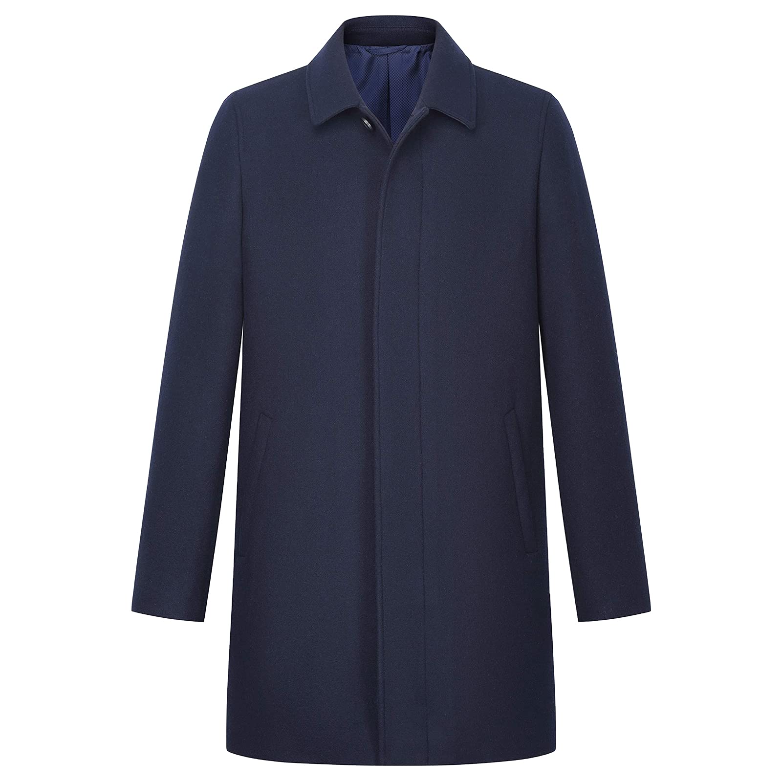 Photo 1 of AIYIMEI Men Wool Coat MensTopcoat Men's Mid Long Classic Shirt Collar Single Breasted Concealed Front Wool Overcoat Large Navy