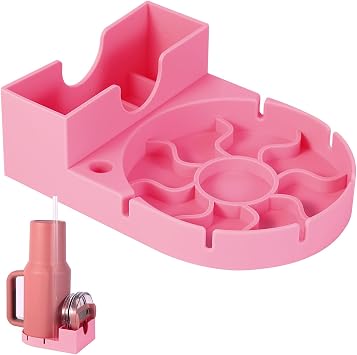 Bottle Drying Rack for Stanley Cup, Silicone Holder Stand for Water Bottle, Tumblers, Cups, Mugs, Glasses - Travel-Friendly Space Saving Design, Pink