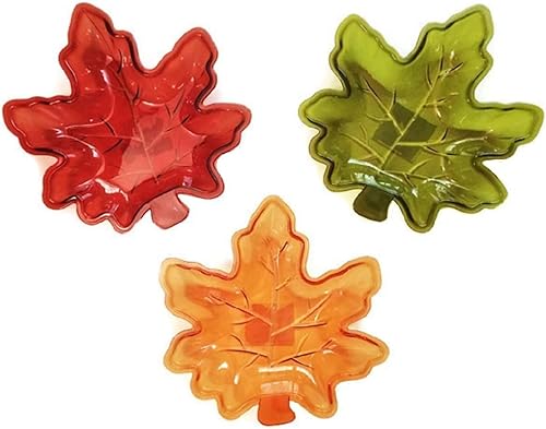 Harvest - Juego de 3 bandejas de plástico para servir con hojas de otoño, color burdeos, verde y naranja