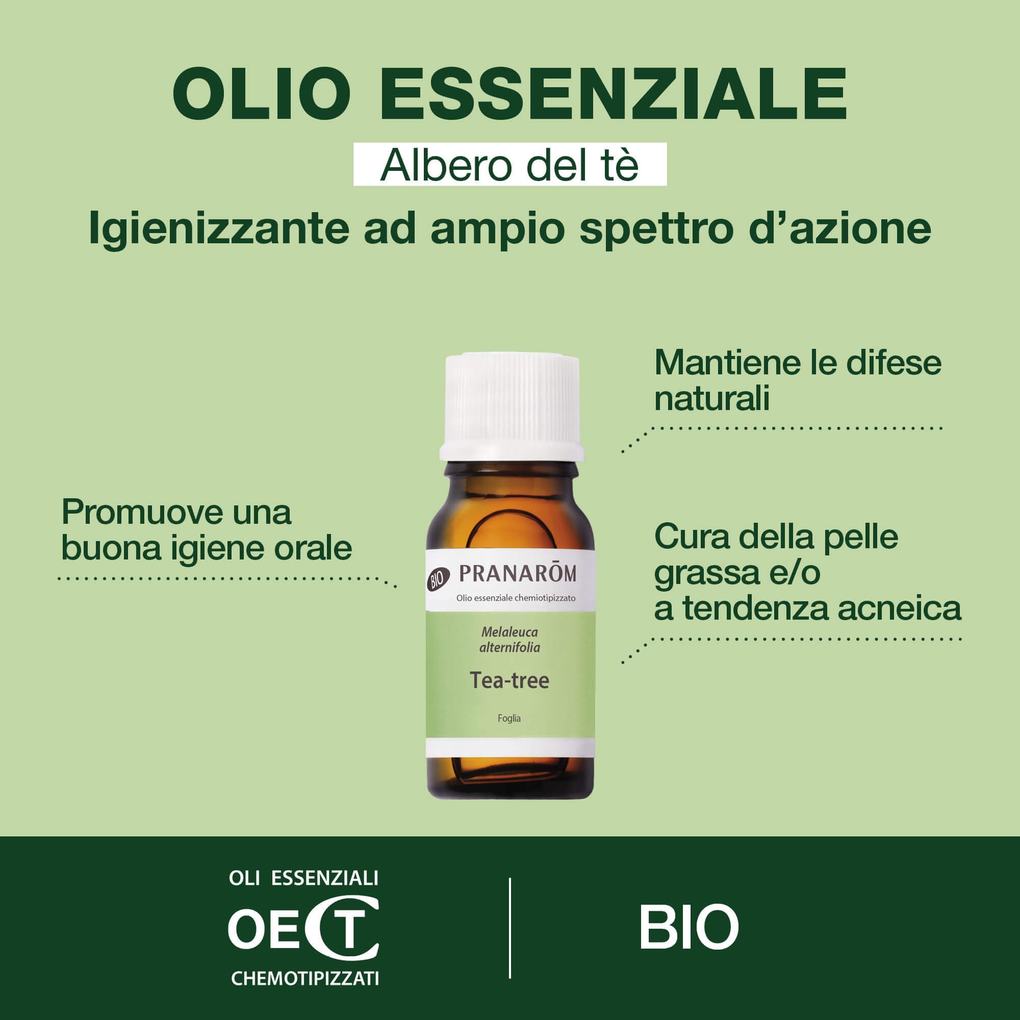 PRANARÔM Olio Essenziale Tea Tree BIO - 100% Puro e Naturale OECT - Antibatterico, Antivirale, Purificante - Difese Immunitarie e Cura della Pelle - 10ml