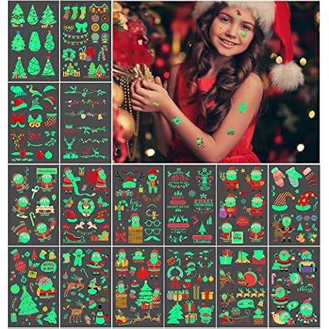 Christmas Tattoos for Kids 16 Sheets Glow in the Dark Tattoos for Kids, Girls Boys Waterproof Temporary Tattoos, Christmas Party Supplies, Christmas Party Favors for Kids, Christmas Gifts for Kids Cover