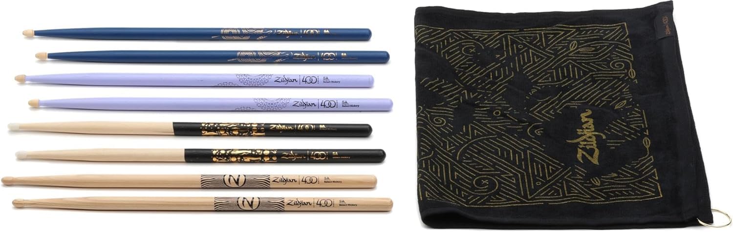 ZILDJIAN - Limited Edition 400th Anniversary Drumstick Bundle – Set Bacchette 5A Hickory, Design Celebrativo, 3 Paia