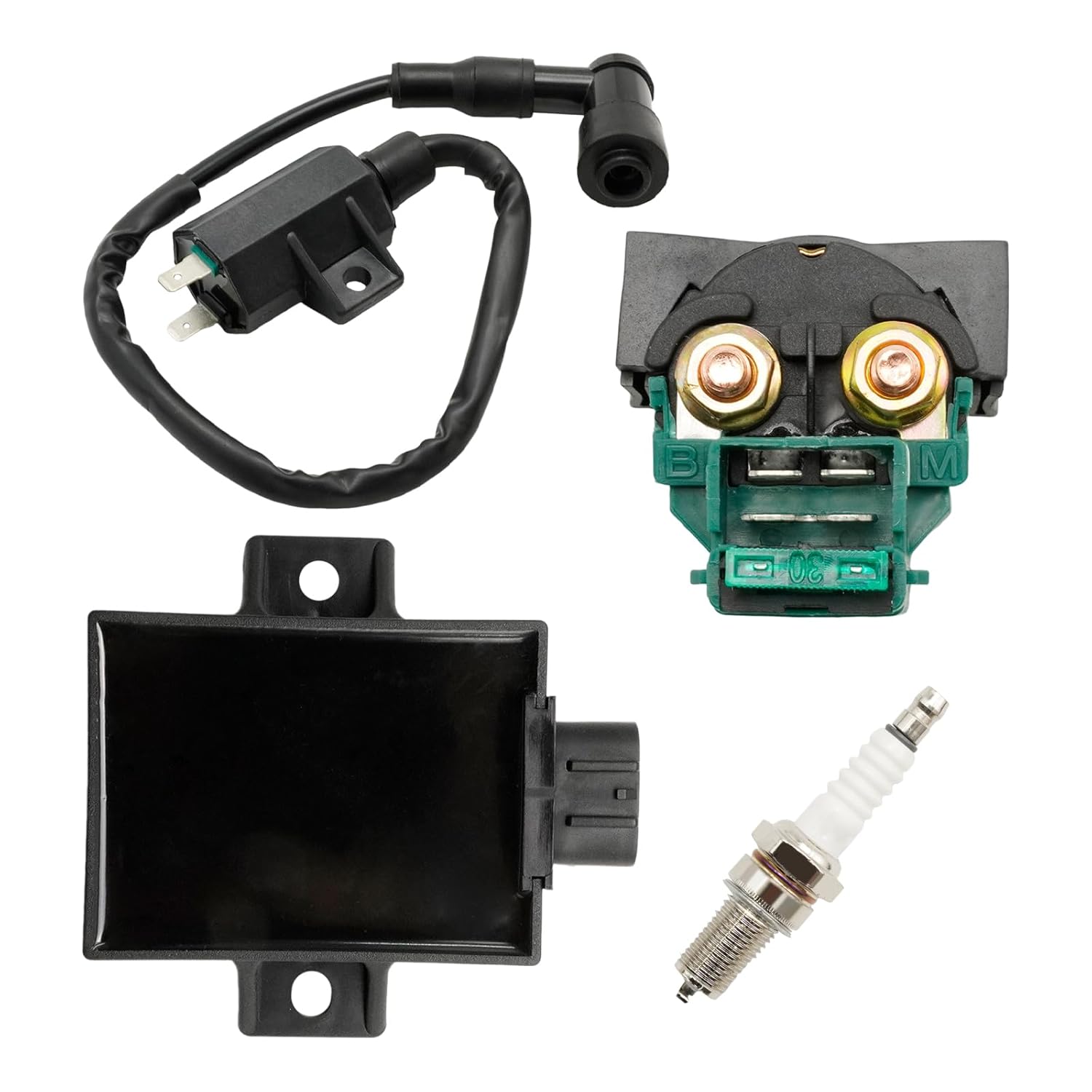 Hoypeyfiy 21119-1457 Ignition Coil with CDI Box and Starter Solenoid Relay, Replacement for Kawasaki Bayou 220 KLF220A 1996-2002 250 KLF250A 2003-2011, Replaces 21160-1085