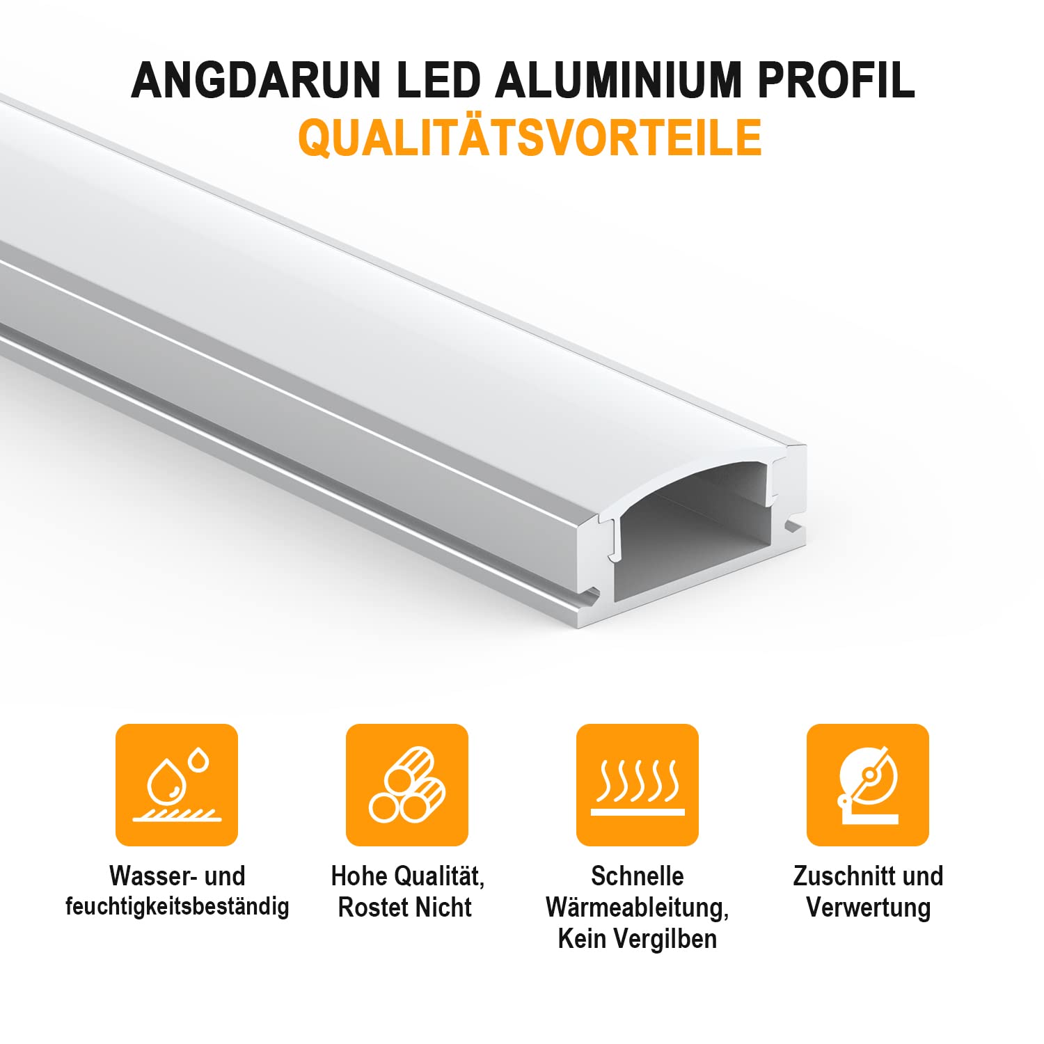 Angdarun LED Profil 12 mm 10 Pack x 1M, für Led Streifen kanal U Form Aluminium Profil mit Abdeckung, mit Milchige Weiß Led Strip Abdeckung Montageclips und Eckverbindern