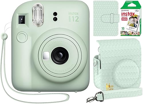 Fujifilm Cámara instantánea Instax Mini 12 verde menta + funda de diseño personalizado minimalista + película Fuji Instax 10 hojas y álbum de fotos