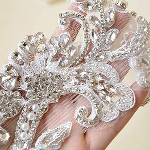 Sparkling Rhinestone Applique Shoulder Accessories Sleeve Diamante Crystal Lace Patch Craft Sewing on Bridal Wedding Ball Dress Gown (1 Pair) - Image 3