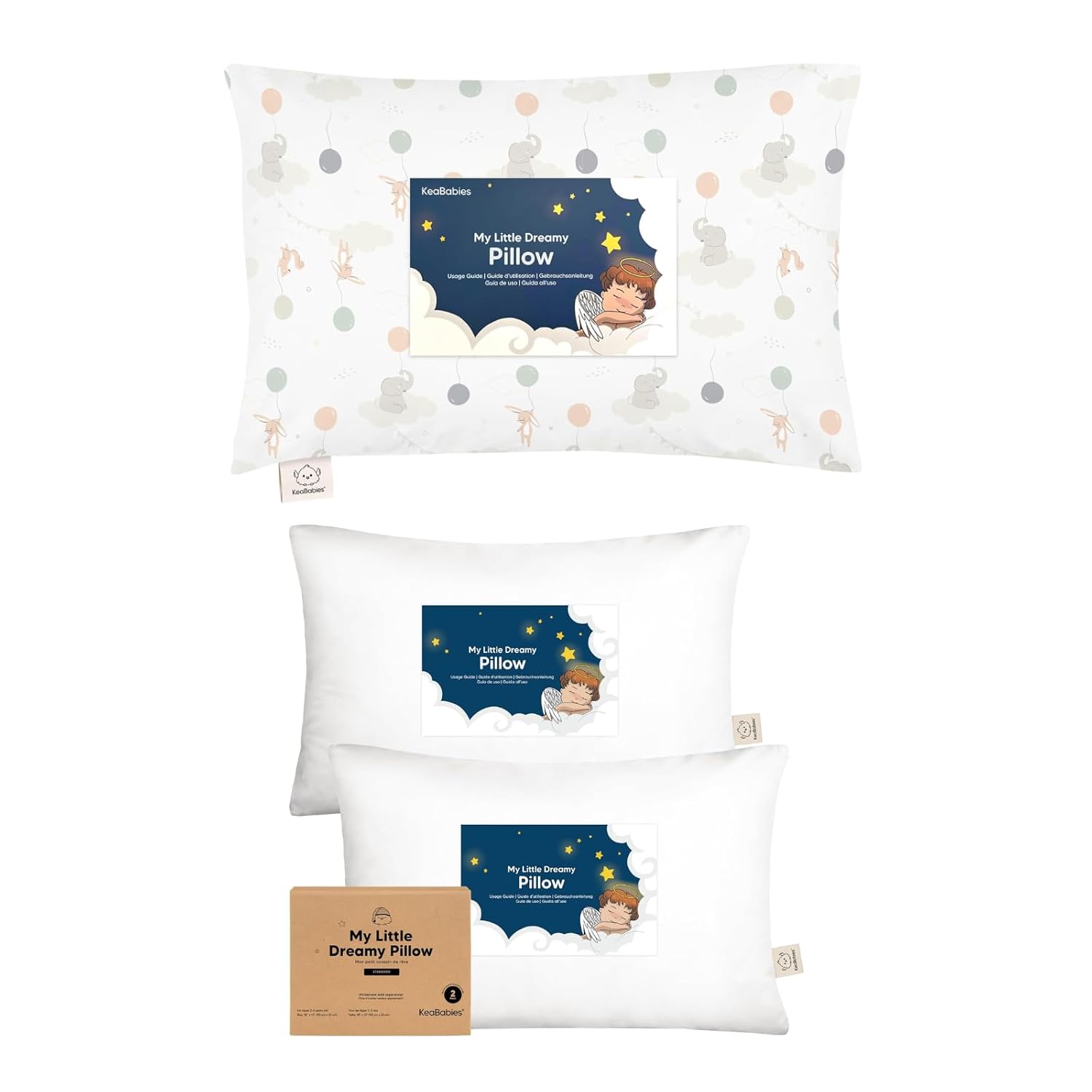 KeaBabies Toddler Pillow with Pillowcase and 2-Pack Toddler Pillow - 13X18 Soft Cotton Toddler Pillows for Sleeping - Toddler Sleeping Pillows, Soft and Comfortable for Boys and Girls