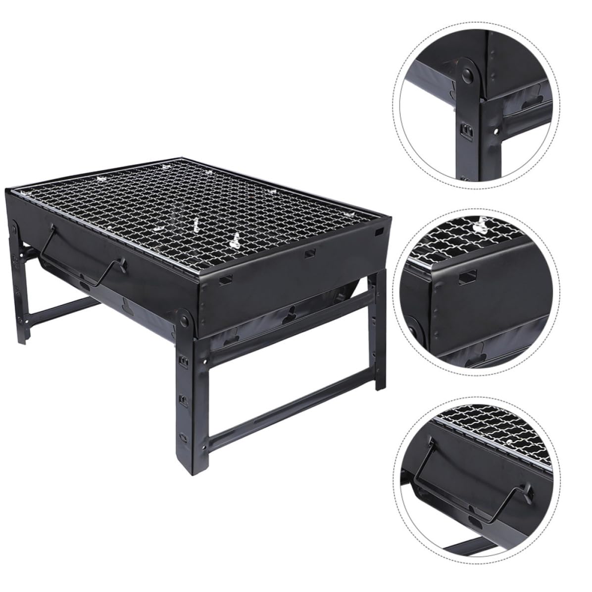 Barbecue Portatile Pieghevole in Metallo Nero per Esterni Struttura Compatta per Campeggio, Picnic e Grigliate All'aperto in Legna o Carbone