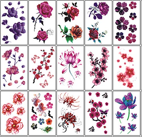 Temporary Tattoos Stickers 30 Sheets Removable Waterproof Temporary Tattoos Multi-Colored Waterproof Tattoo for Women, Girls or Kids (Flowers)