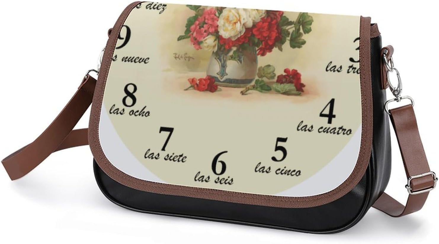 Vintage Image And Numbers in SpanishWomen's Faux Leather Crossbody Bag, Waterproof Wrinkle-Resistant Shoulder Bag with Detachable Strap, Large Capacity Casual Handbag, Fashion Daily Purse for Shopping
