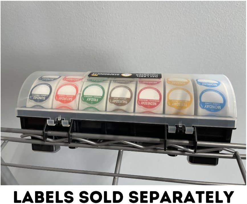 QSRProducts 7-Slot Day of The Week Covered Label Dispenser (for 3/4" & 1" Labels) - Food Sticker Holder for Inventory Management and Meal Prep, Protects Labels Inside