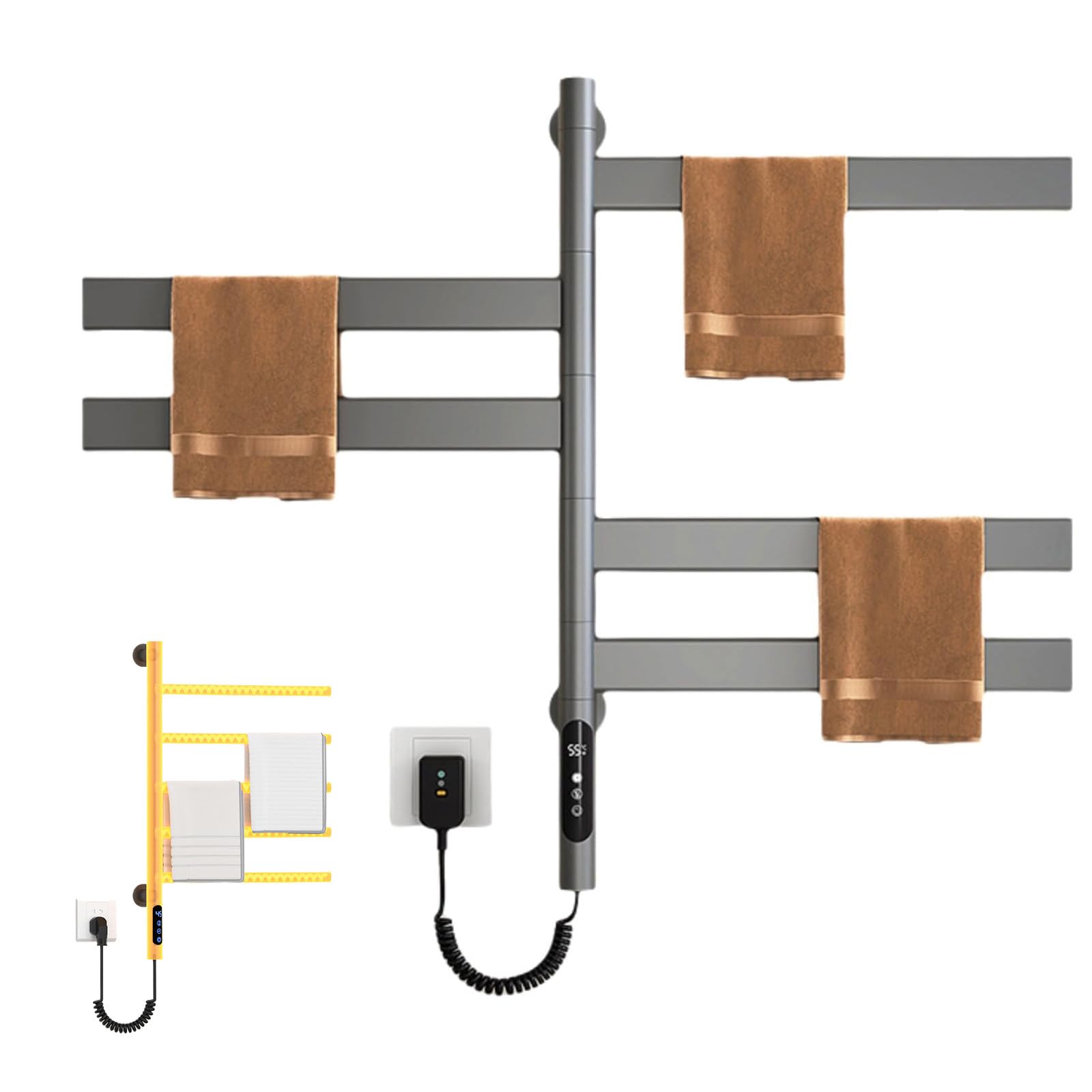 Sèche-serviettes électrique mural avec minuterie réglable 1-9h
