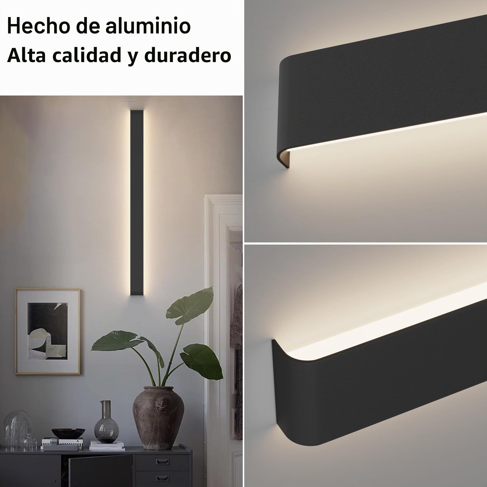 K-Bright 35W Aplique Pared Interior LED, lámpara de pared moderna de 110 cm para el dormitorio, sala de estar, IP44,4000K, arriba y abajo de iluminación, Negro