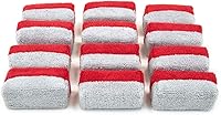 Autofiber Mini Saver Applicator Terry Ceramic Coating Sponges | 12 Pack with Plastic Barrier to Prevent Waste (Red/Gray)