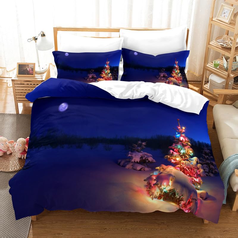 Funda nórdica cama 90 de árbol de navidad azul marino en suave microfibra para el invierno