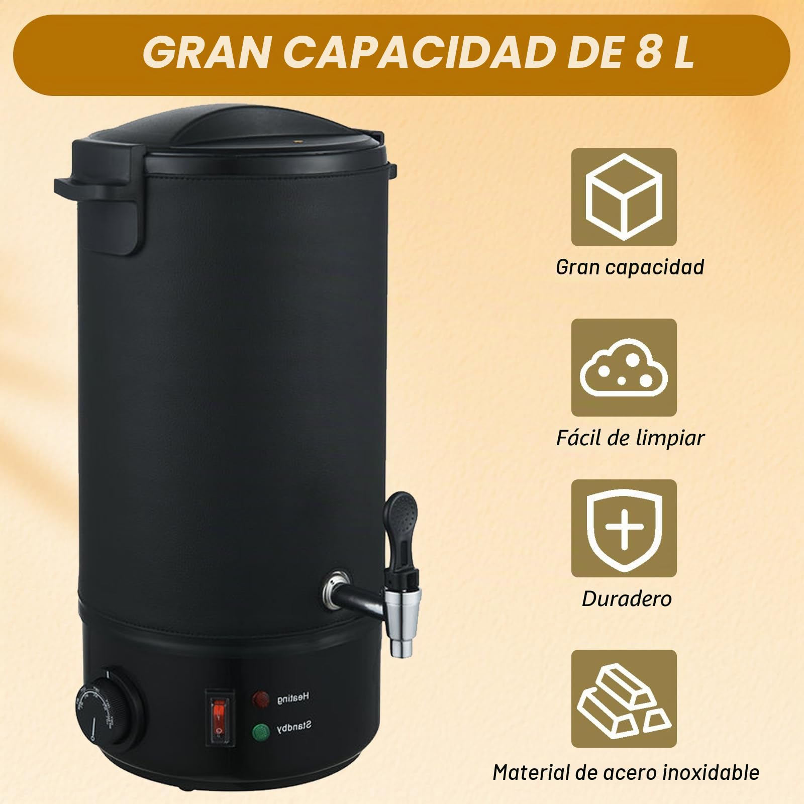 BAKENLON Derretidor de cera eléctrico, olla de cera de 8 l, para hacer velas, kit de fabricación de velas, olla de cera de acero inoxidable 304 con tapa y regulador de temperatura, ajustable de 30 a
