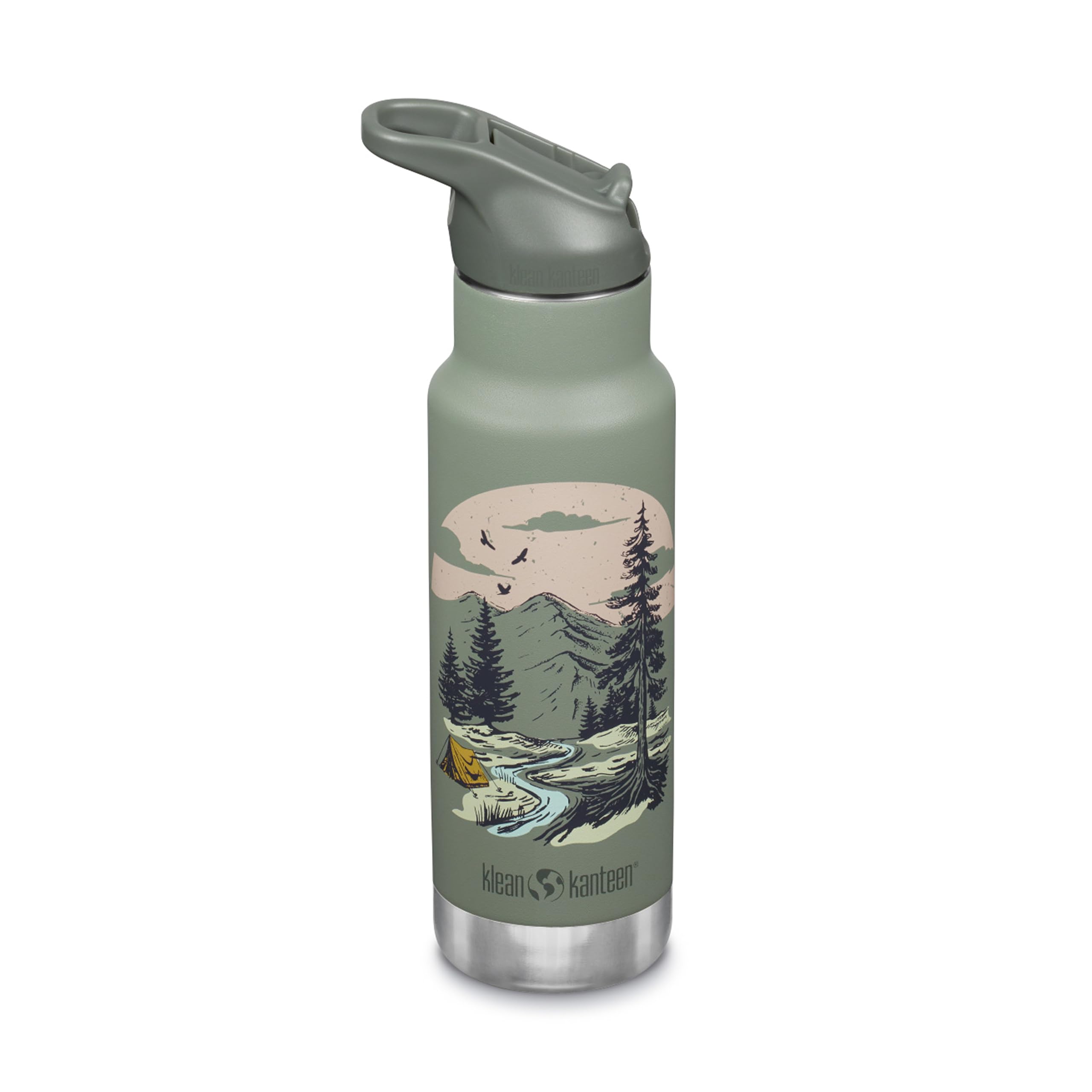 Klean Kanteen Klassische Kinder-Wasserflasche mit Klappverschluss, Sportverschluss, 340 ml, Berglandschaft, Mountain Scape