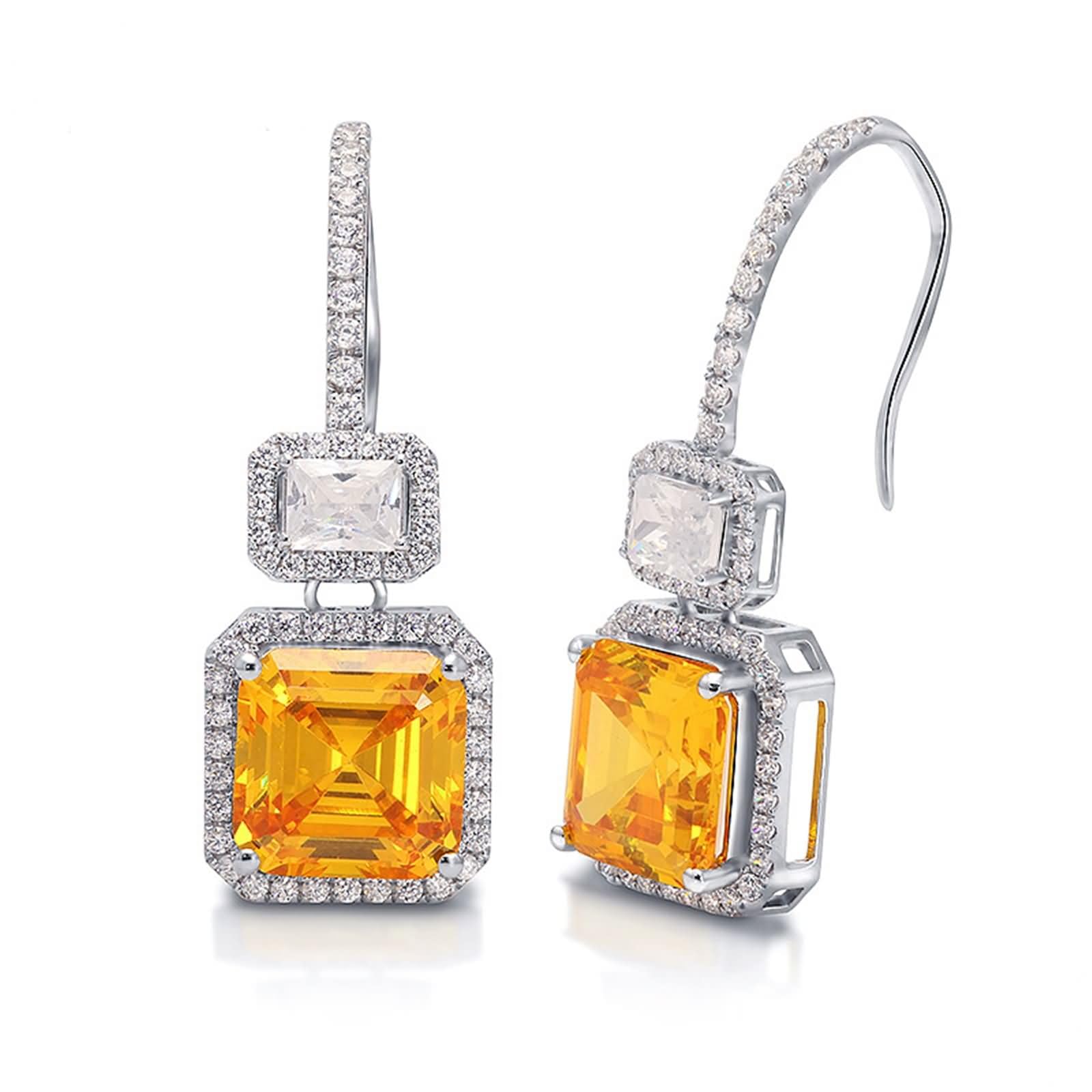 Damen Ohrringe Hochzeit Weißgold 9K / 14K / 18K, Quadrat mit Korund und Moissanit, Ohrringe Silber Gelb Damen für Hochzeit
