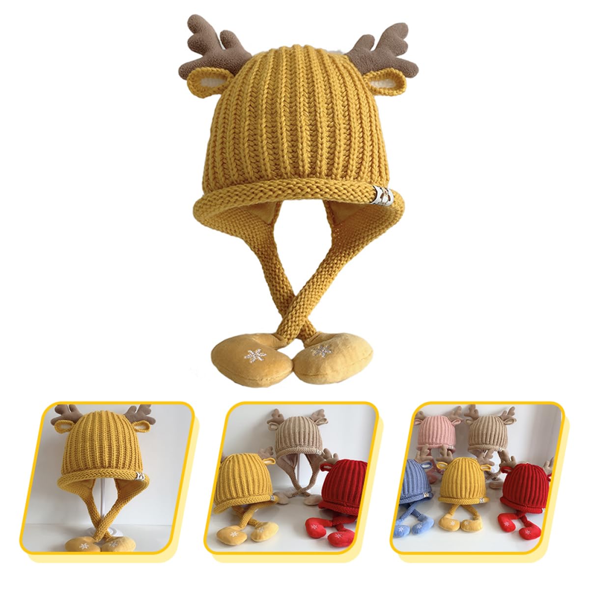 BESTYASH Sombrero Tejido Gorro de Navidad Sombrero de Navidad para niños Sombrero de pompón de bebé Gorro Termico Gorro Bebe Gorro de Invierno Gorro recién Nacido Acrílico Yellow
