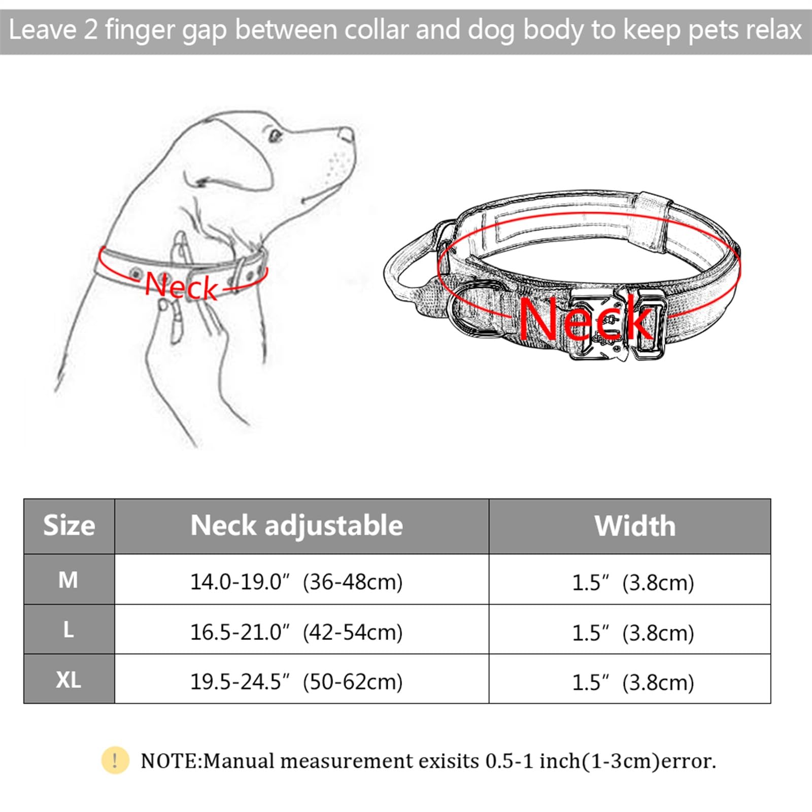 Correa retráctil para Perros, Collar táctico for Perros, Ajustable, de Nailon, Estilo Militar, for medianos y Grandes(Black Set,M)