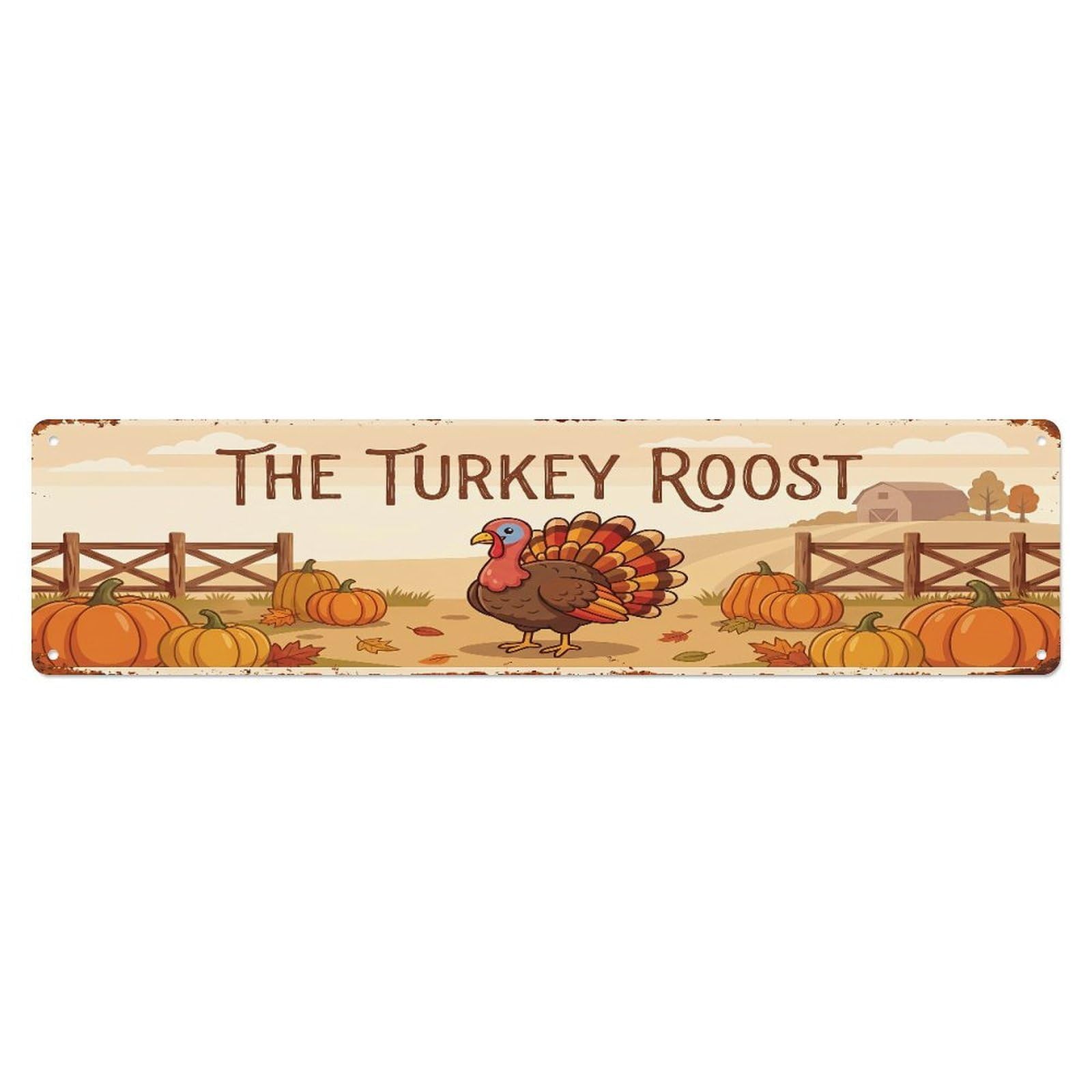 Metal Tin Sign Vintage Turkey Farm Scene The Turkey Roost