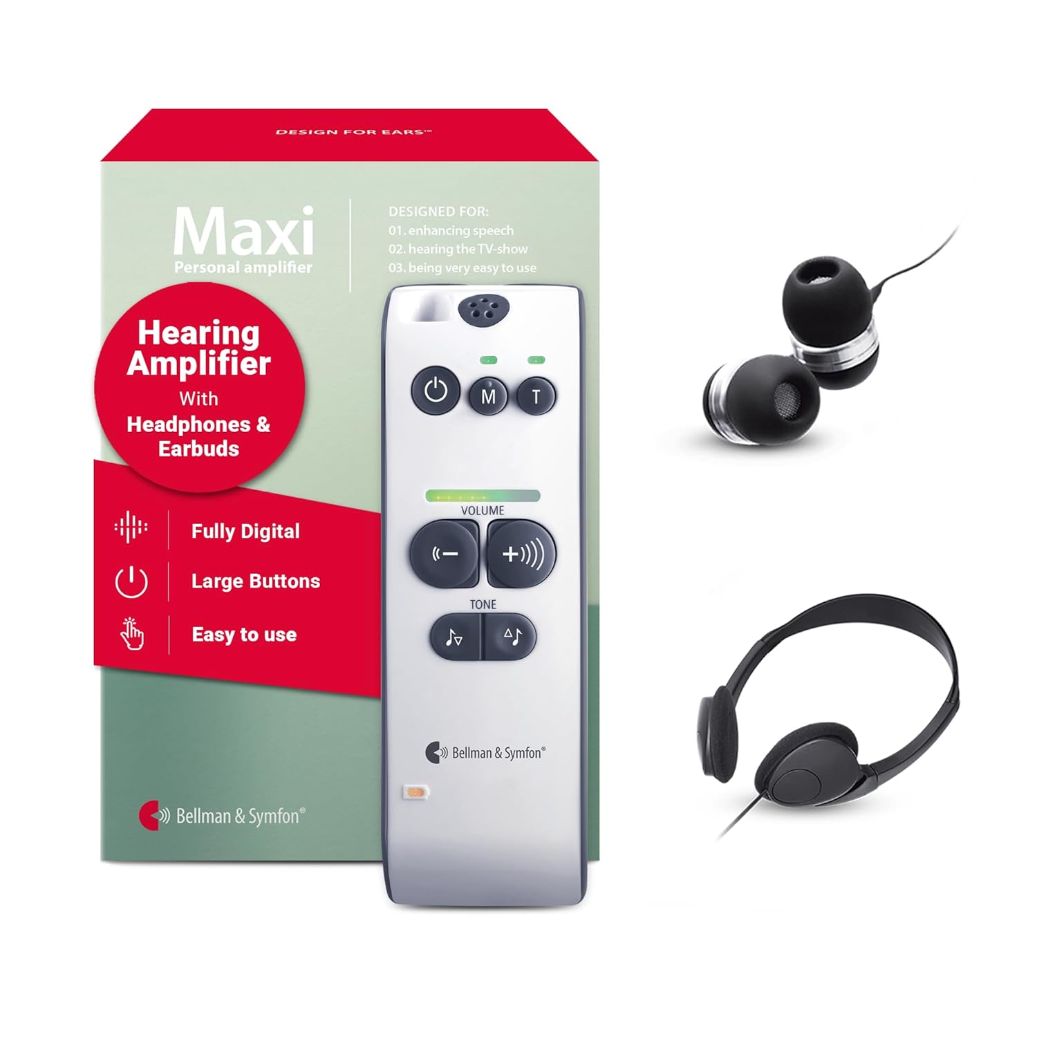 Bellman & Symfon Maxi Classic Hearing Amplifier - Assistive Listening Devices with Noise Isolation - Digital Hearing Amplifiers, Up to 150 Hours Battery Life - Listen to Conversations with Clear Sound