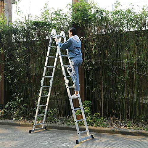 TimmyHouse Multi Purpose 19.5ft Aluminum Telescopic Ladder Heavy Duty Folding Extension