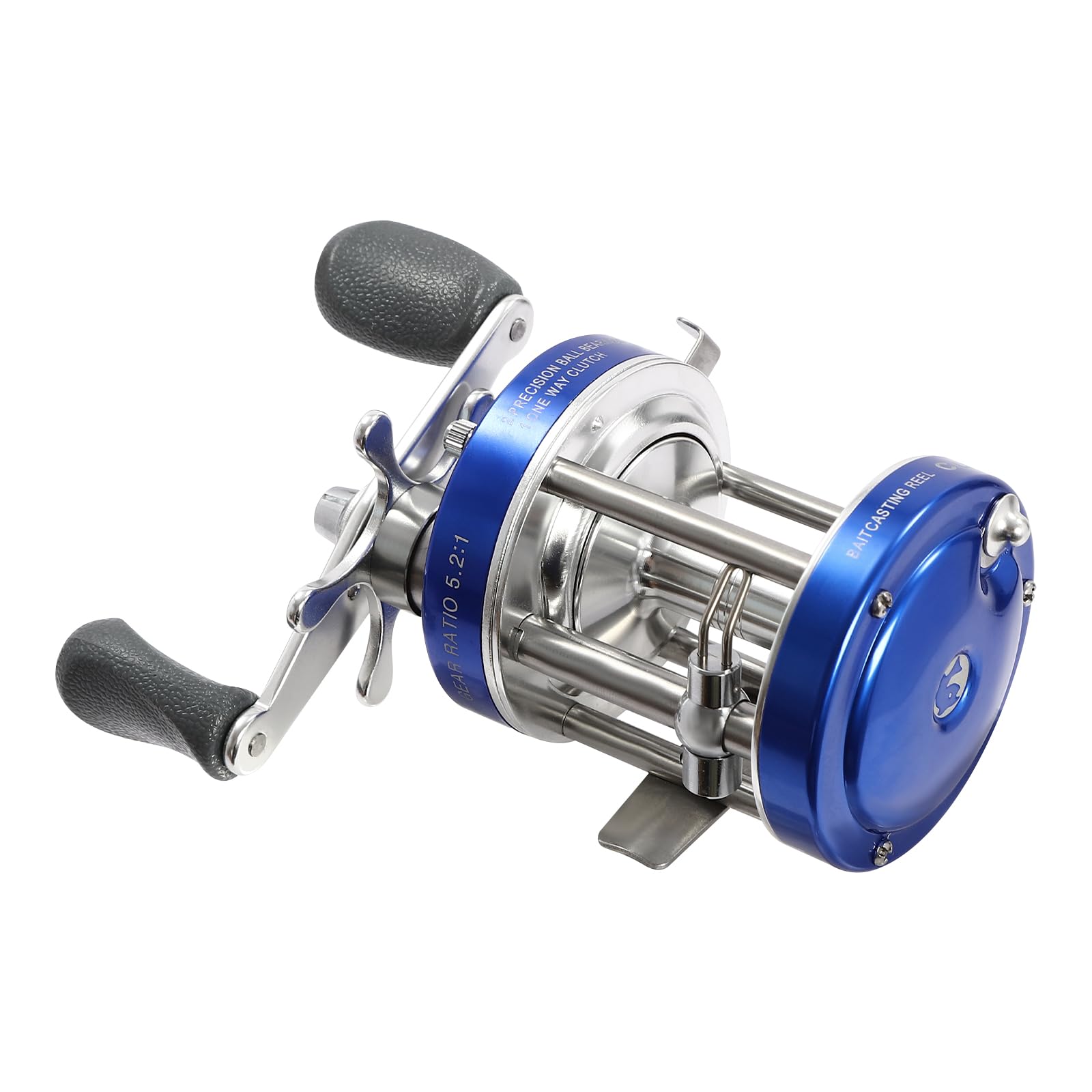 Round Baitcasting Reel for Saltwater and Freshwater Fishing, Anti-Reverse, Stainless Steel, Brass Gear, EVA Handle, Large Capacity (50# Blue Right Hand)