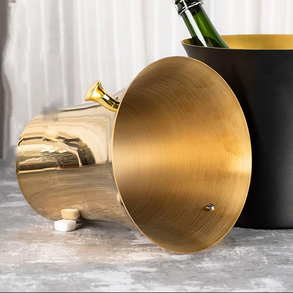 Cubitera Botella Vino Bucket de Hielo de Acero Inoxidable de Oro 5L Gran Capacidad Barra de Recipiente de Hielo Suministros de Bebidas con Mangos portátiles