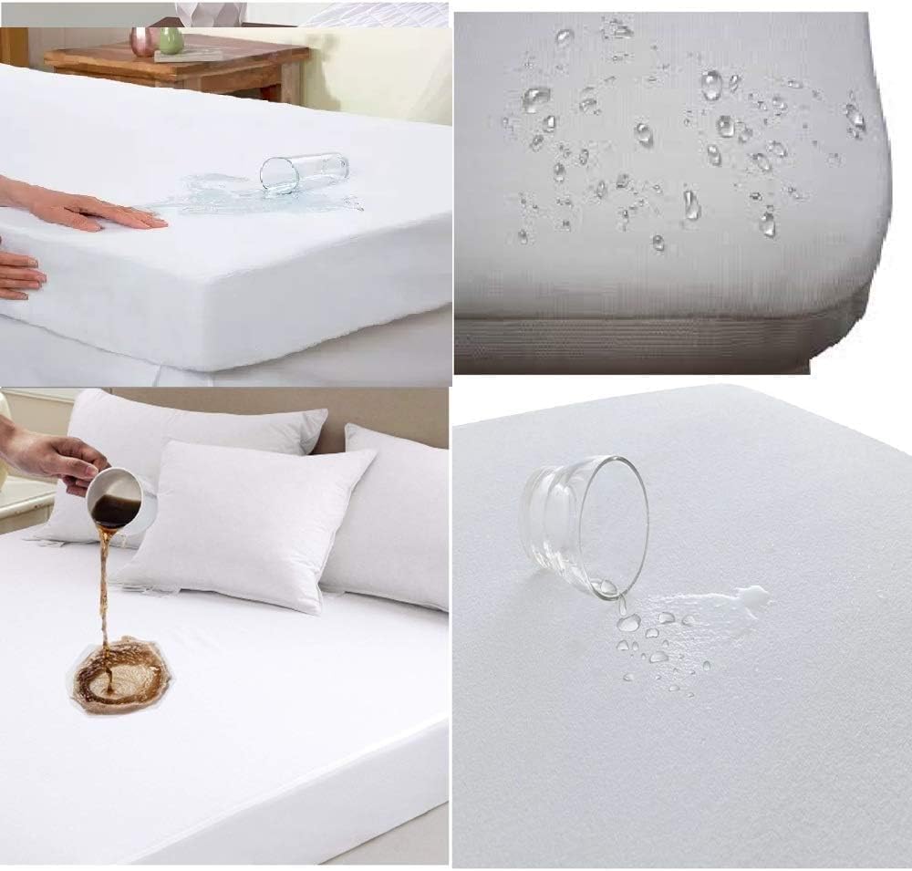 Rajlinen Premium Full Mattress Protector, Waterproof Cooling Fitted Sheet, Fits Up to 16 Inch Deep Pocket, Soft Noiseless Breathable Fabric, Water-Resistant Bed Cover, White Solid