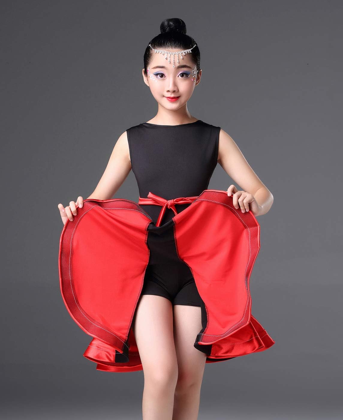 Happy Cherry Girl's Latin Dance Dress Skirt for Kids Ballet Tango Rumba Dancewear with Belt Dance Class Contest Costume