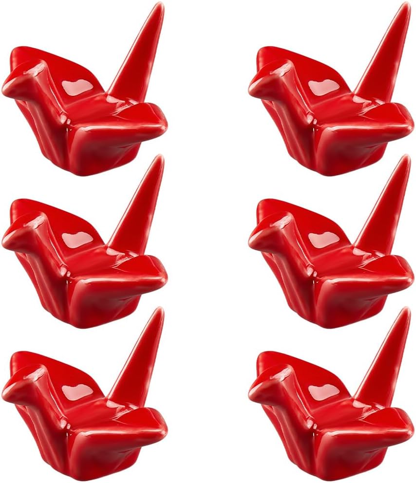 CRASPIRE 6pcs Ceramic Chopstick Stands Red Chopsticks Rests Paper Crane Chopstick Holder Calligraphy Rest Utensil Cutlery Stand for Wedding Dining Table Decor Spoon Tableware