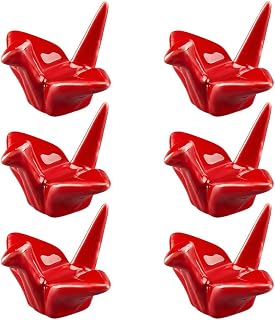 CRASPIRE 6pcs Ceramic Chopstick Stands Red Chopsticks Rests Paper Crane Chopstick Holder Calligraphy Rest Utensil Cutlery Stand for Wedding Dining Table Decor Spoon Tableware