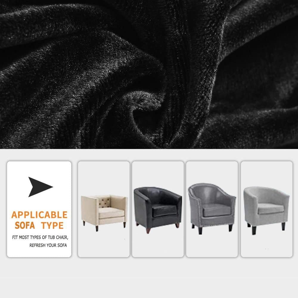 Chair is Not Included, Cover Only ,2 Pieces Velvet Tub Chair Covers with Cushion Cover, Removable Stretch Club Chair Slipcover for IKEA Tullsta, Armchair Furniture Protector for Living Room (Black)