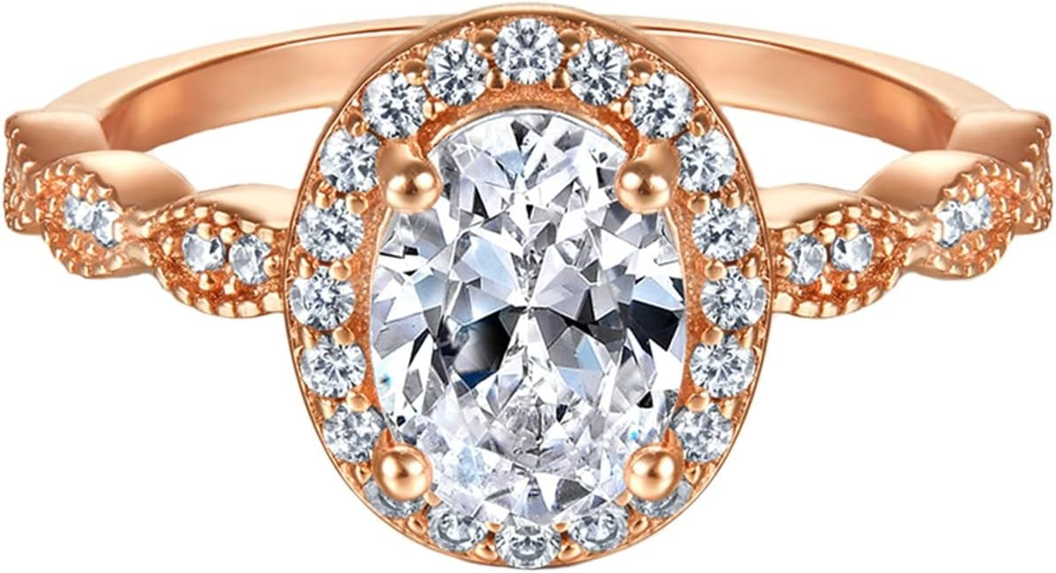925 Rings for Women Sterling Silver Silver Wedding Rings for Women 2 Ring Set 4 Prong Oval Cubic Zirconia Silver Ring Women Size 5-10