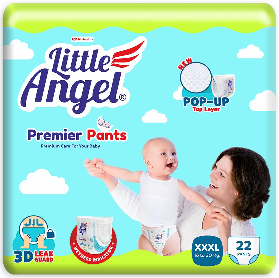 Little Angel Premier Pants Baby Diapers, Tripple Extra Large (XXXL) Size, 22 Count/Pack with Wetness Indicator, Above 16 kgs-image-35