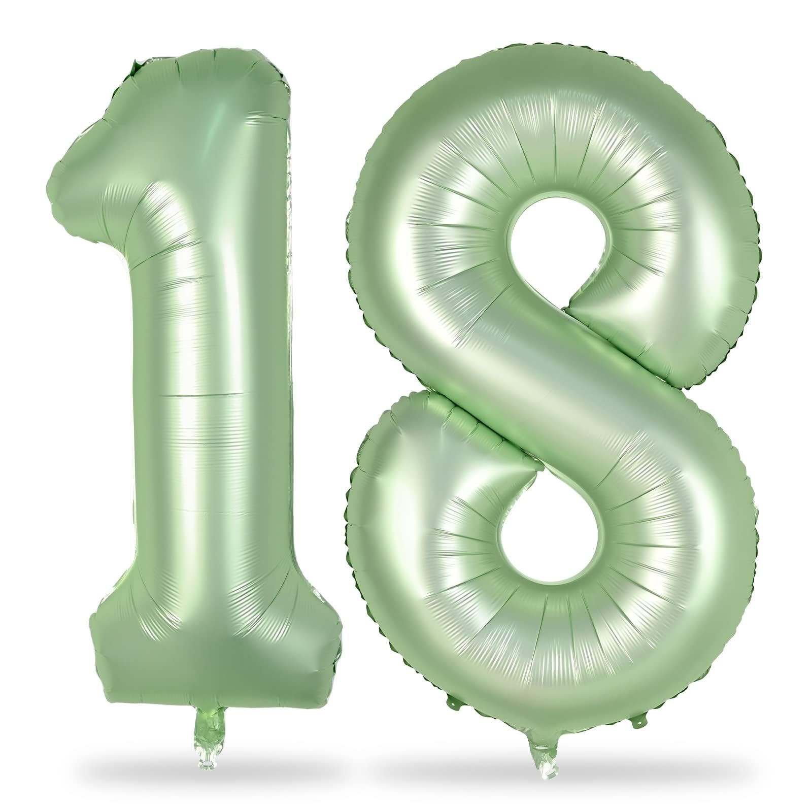 18th Birthday Balloons Sage Green for Girls, 40 Inch Giant Olive Green Foil Number 18 Balloons Kit, Digit 1 & 8 Helium Balloons for Boys Women Men 18th Anniversary Jungle Safari Party Decorations