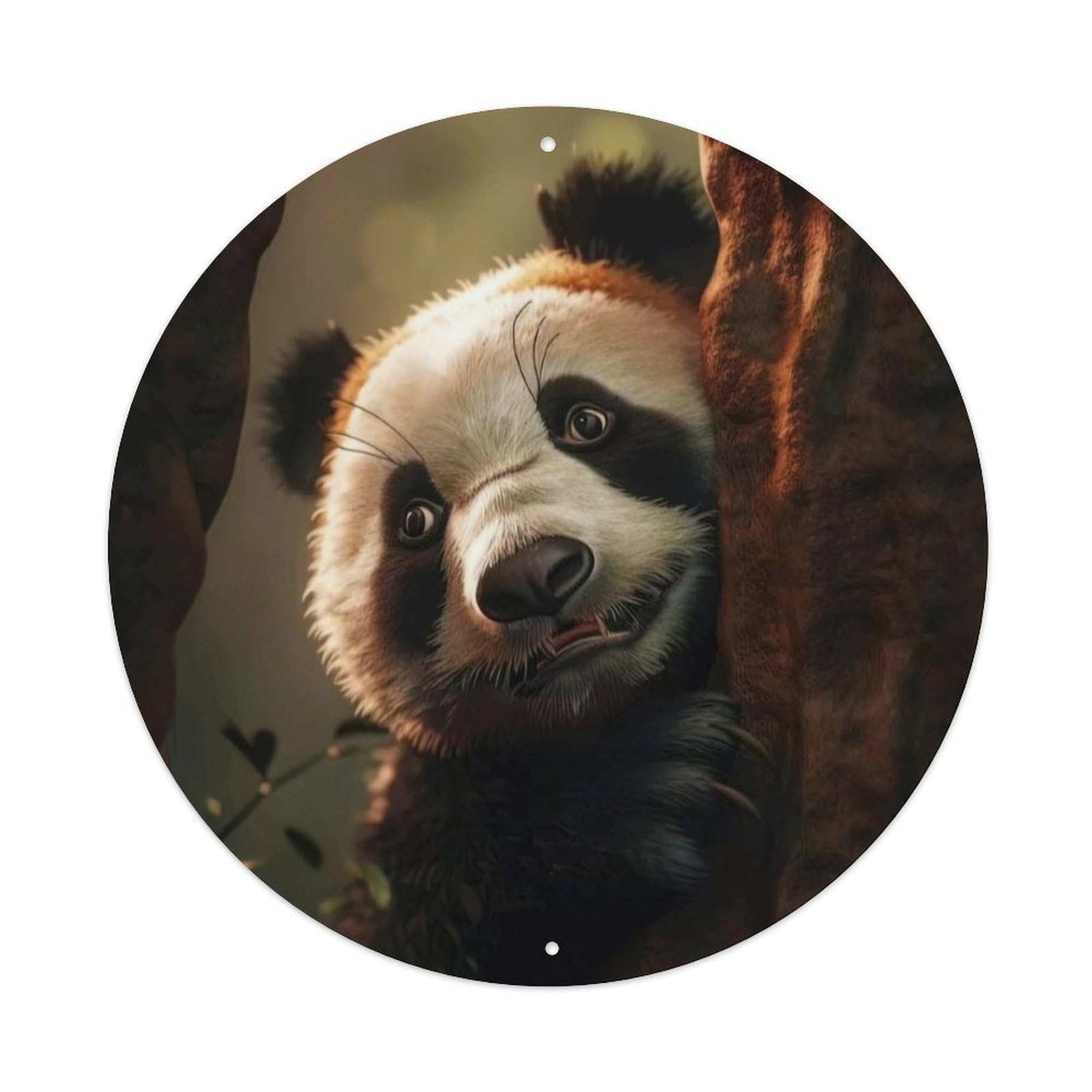 Animal Panda behind The Tree Metal Tin Sign