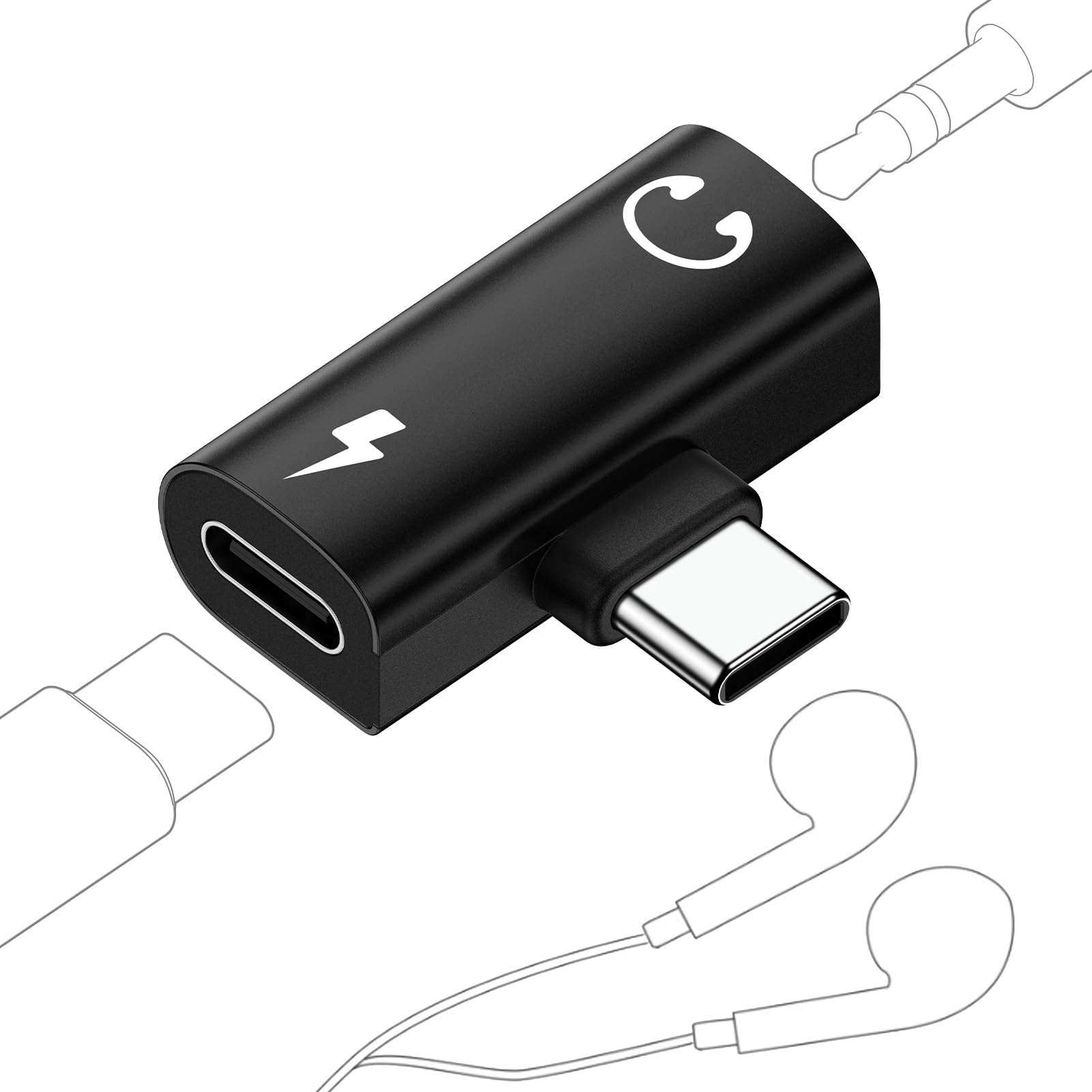 超小型T字型3.5mm イヤホンジャック 変換 タイプc 2in1 タイプC イヤホン変換 PD 60W急速充電 Hi-Fi音質 充電しながら音楽再生可能 USB-C to 3.5mmイヤホンジャックアダプター Android/Pad/PadPro/phone15/type-c/車載アクセサリーなど機器に適用