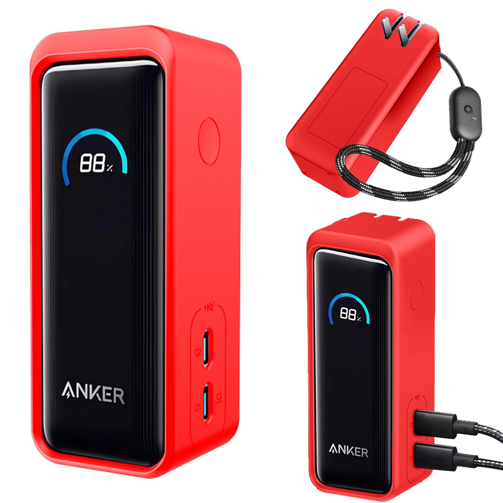 NOUKAJU Case for Anker Prime Power Bank 9600mAh 65W Output Silicone Protective Cover, Drop-Proof,Scratch-Proof,Shock-Proof,Protective Case for Anker Prime Power Bank 9600mAh(Red)