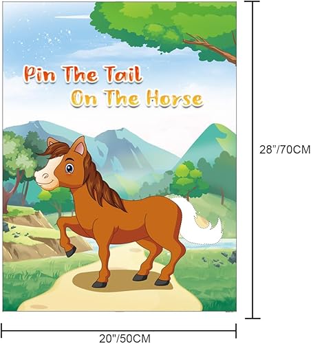 Miniatura 3 de Pin The Tail on the Horse Game - Juegos de fiesta de caballos para niños con póster de 21 x 28 pulgadas, calcomanías de cola reutilizables,