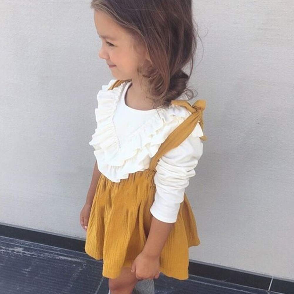 Toddler Baby Girls Long Sleeve Cotton Basic Plain Ruffle Collar T-Shirt Solid Color Blouse Tops (White, 2-3 Years)