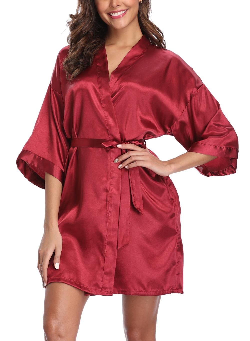Joy Bridalc Women's Satin Short Kimono Bridemaid Robe Bathrobe Party