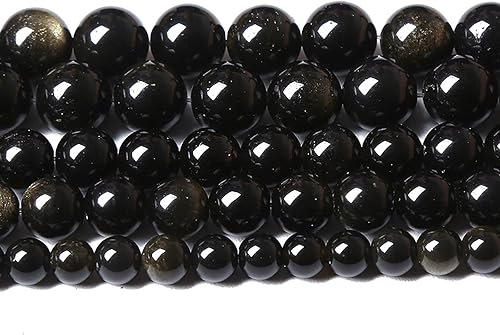 60 Cuentas de 6 mm de Piedra Natural de Obsidiana Dorada Espaciosas para Hacer Joyería, Pulseras y Collares DIY