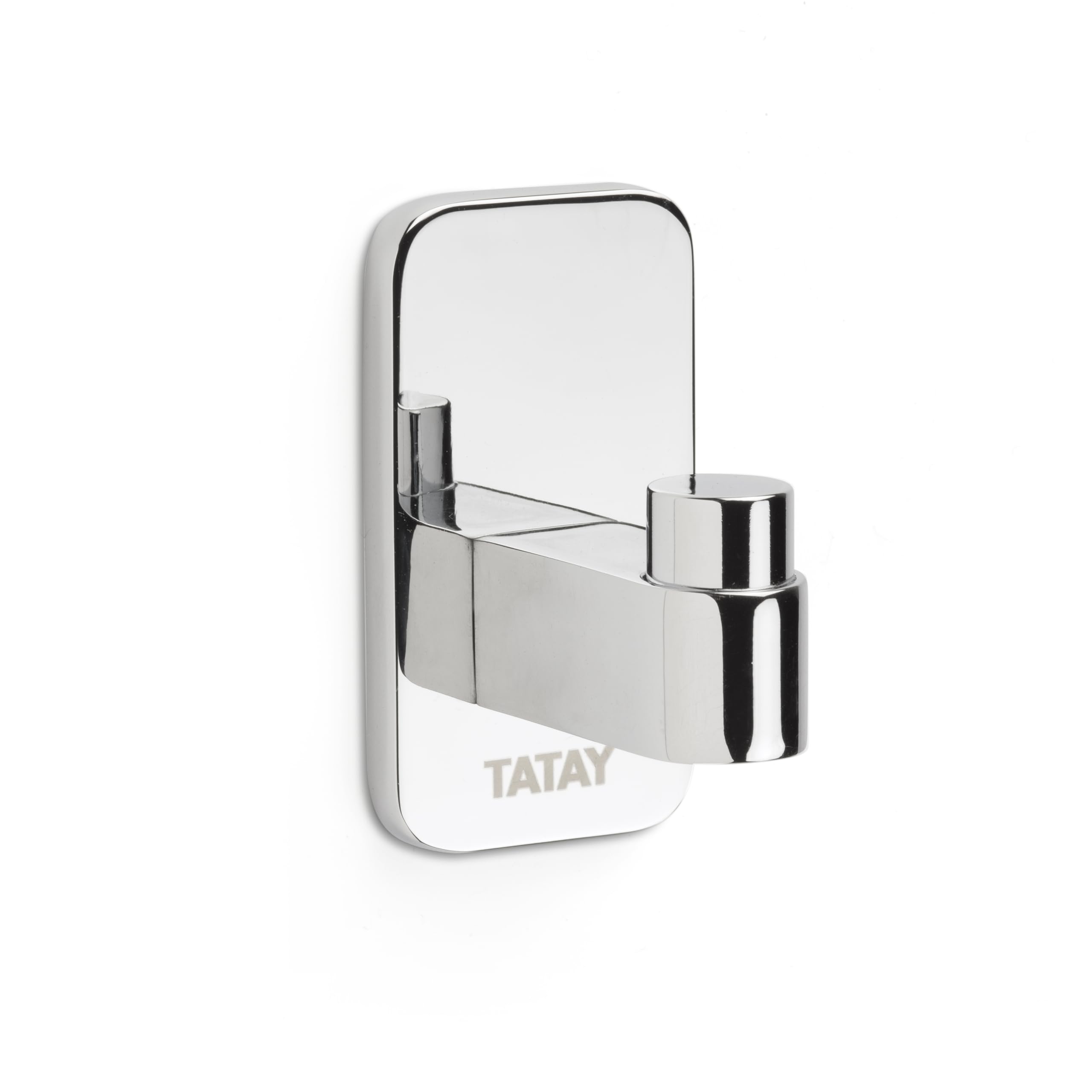 TATAY Single Bathroom Towel Hanger Slim, Wall Hook, Stainless Steel, Double Fixing System with Screws or Glu Fix. Measures 3,5 x 4,5 x 6,5 cm