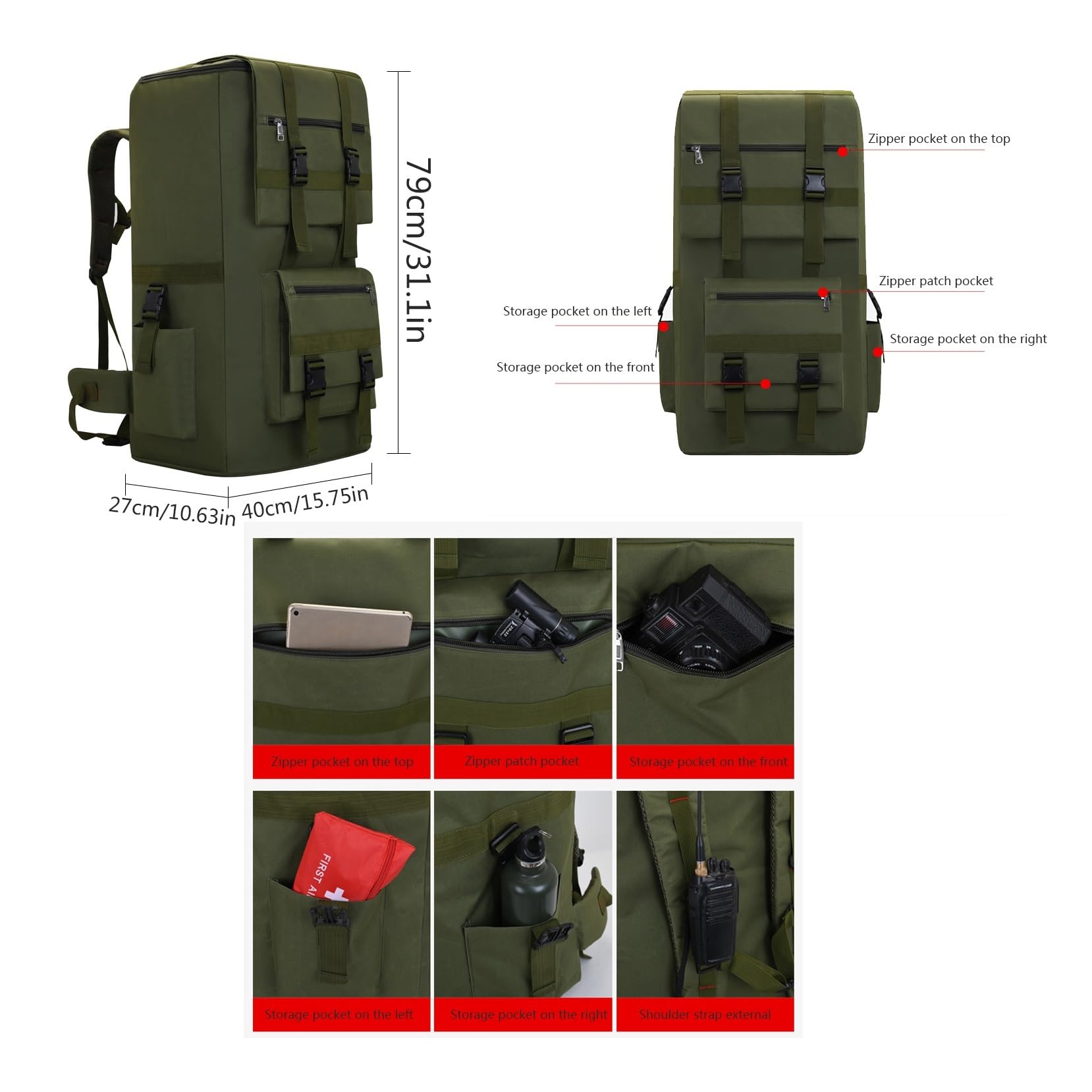 Casual 120l Military Large Military Tactical Oddychający Wodoodporny Plecak, Tactical Assault Hiking Sports Bug Out Bag, Do Wędrówek, Biwakowania, Trekkingu, Polowania Sportu, Pracy(Khaki)