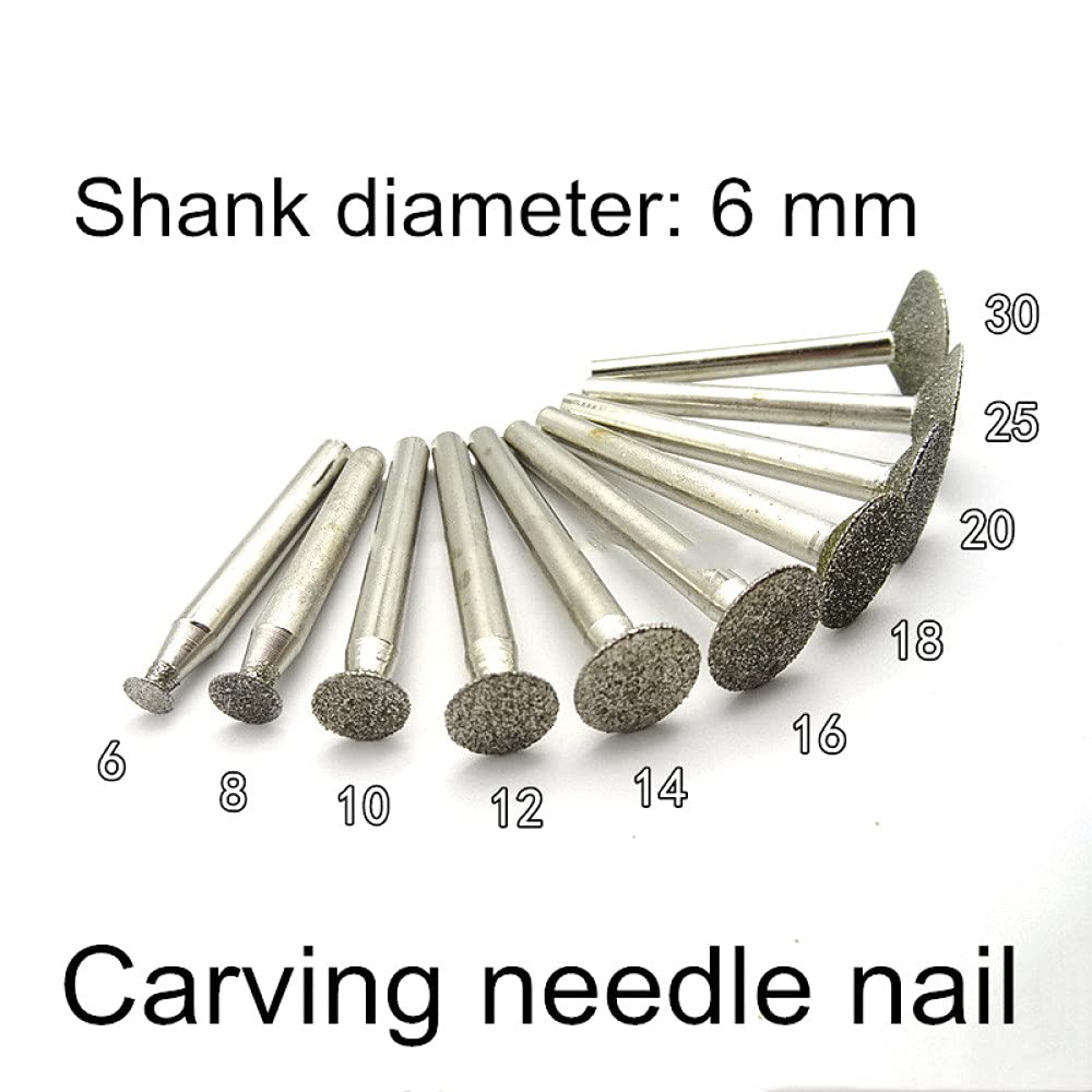 10 pezzi 6 mm gambo diamante rettifica testa lucidatura abrasiva punta per unghie pietra giada taglio di metalli intaglio trapano frese strumento agata smeraldo, 18 mm