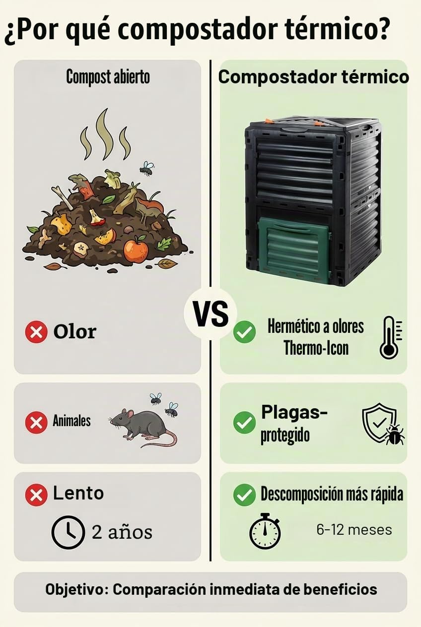 2friends Compostador rápido y termocompostador de 300 L, plástico estable con tapa abatible, 83 x 61 x 61 cm, 100% reciclado, modelo Marx