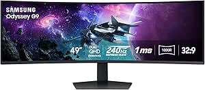 SAMSUNG 49&#34; Odyssey G9 (G95C) Series DQHD 1000R Curved Gaming Monitor, 240Hz, 1ms(GtG), DisplayHDR 1000, AMD FreeSync Premium Pro, Eye Saver Mode, Auto Source Switch+, LS49CG950ENXZA, 2024