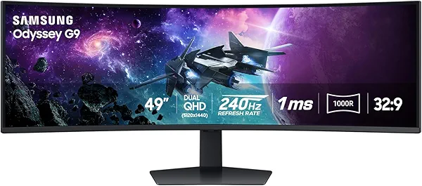 SAMSUNG 49" Odyssey G9 (G95C) Series DQHD 1000R Curved Gaming Monitor, 240Hz, 1ms(GtG), DisplayHDR 1000, AMD FreeSync Premium Pro, Eye Saver Mode, Auto Source Switch+, LS49CG950ENXZA, 2024